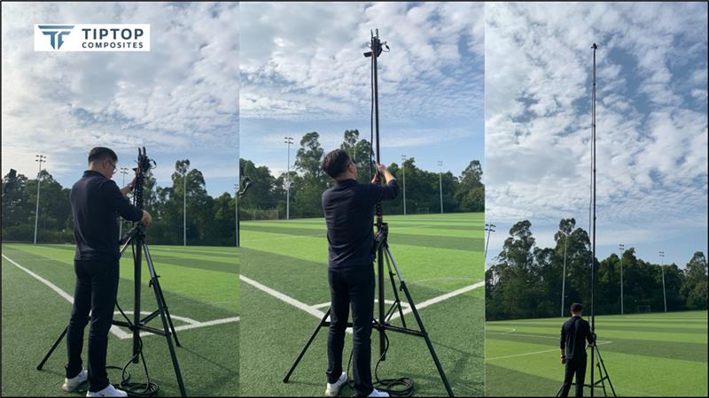 Why choose an 8 m (26 ft) camera pole for sports analysis?